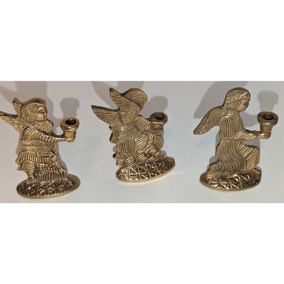Set 3 Vintage Brass Angel Candle Holders in Original Box - Jainson Made in India - Picture 5 of 10